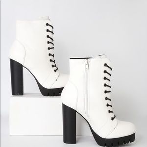 Gigi White Lace-Up Platform Boots